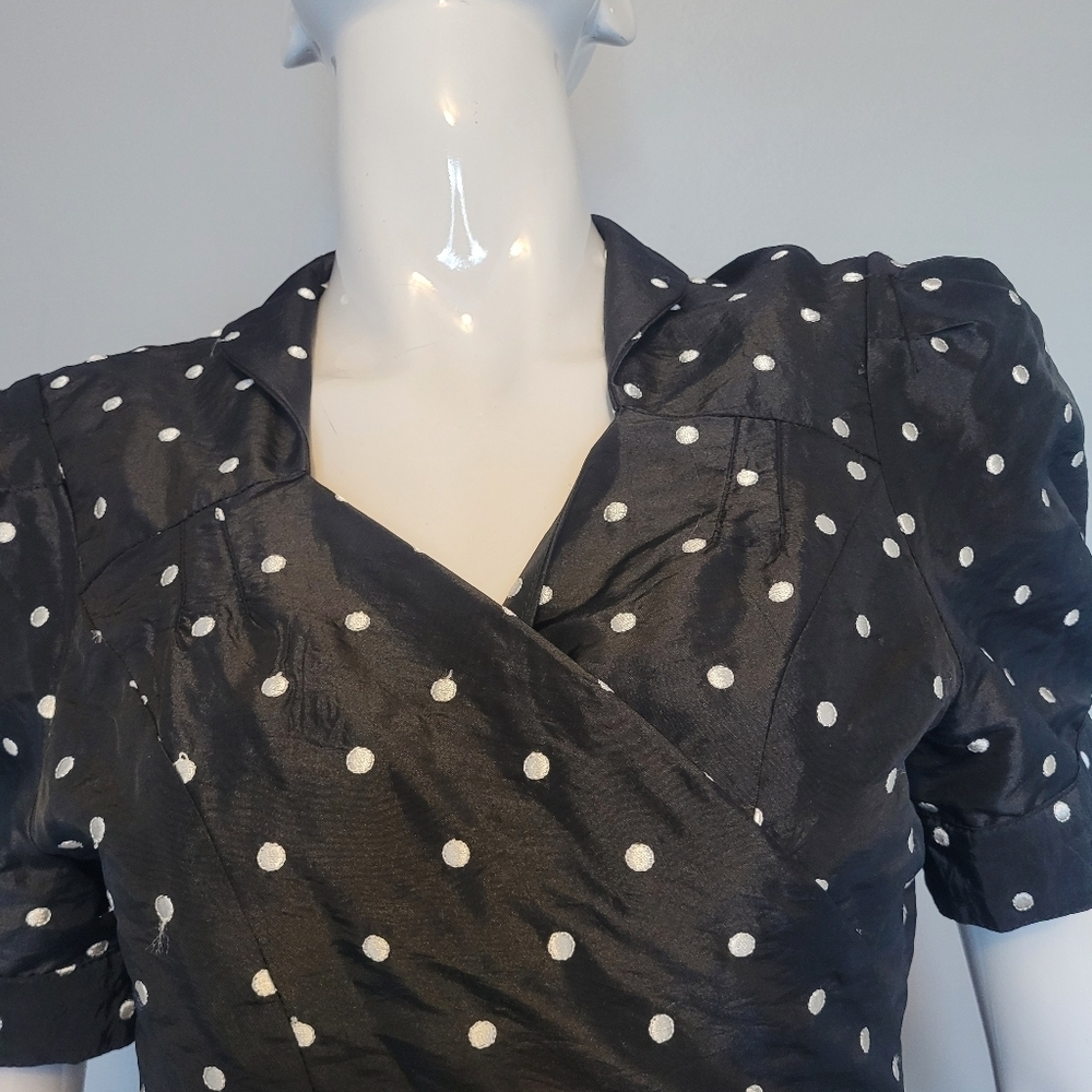 Modcloth Yumi Embroidered Polka Dot Wrap Dress, VGUC, Size L - Picture 2 of 9